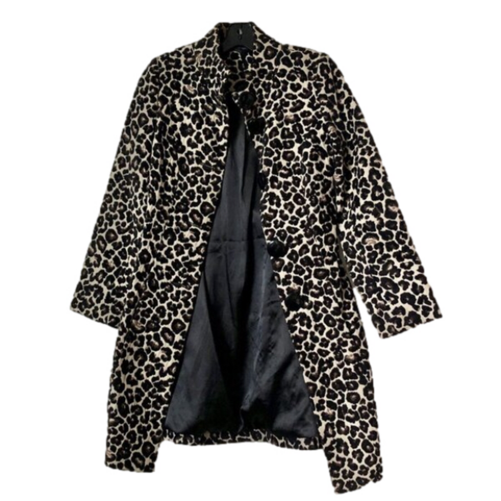 Vintage Leopard Animal Print Long Fabric Coat - 1990s - Picture 1 of 10